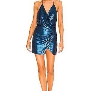 Revolve Blue shimmer Halter Dress